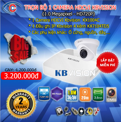 trọn bộ 1 camera kbvision 1.0 giá rẻ tại hải phòng