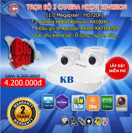 trọn bộ 2 camera kbvision 1.0 giá rẻ tại hải phòng
