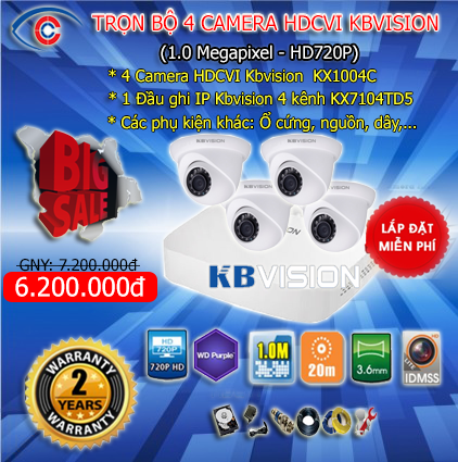 trọn bộ 4 camera kbvision 1.0 giá rẻ tại hải phòng