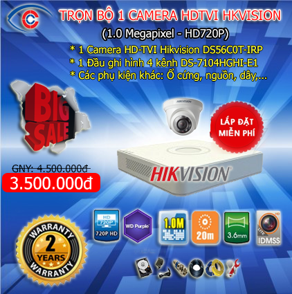 trọn bộ camera hikvision 1.0 giá rẻ tại hải phòng