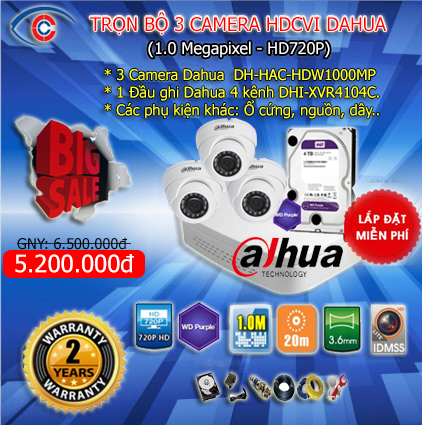 Bán và lắp đặt trọn bộ 3 camera Dahua 1.0 - 0943622111