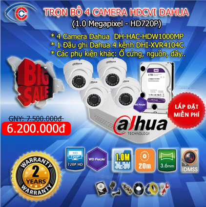 Bán và lắp đặt trọn bộ 4 camera Dahua 1.0 - 0943622111